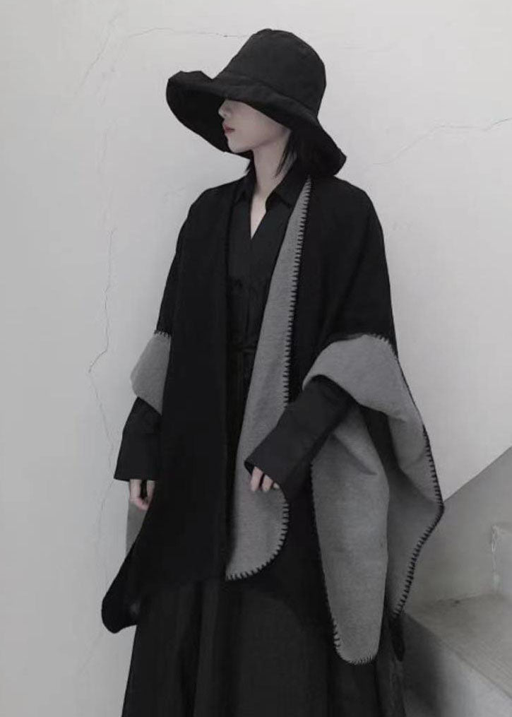 Fashion Black Asymmetrical Wear On Both Sides Cashmere Cape Fall