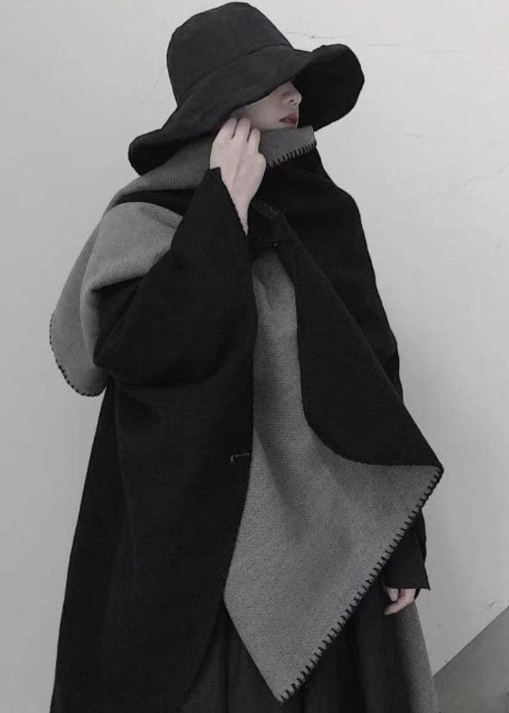 Fashion Black Asymmetrical Wear On Both Sides Cashmere Cape Fall