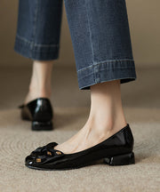 Fashion Black Bow Splicing Chunky Penny Loafers