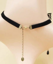 Fashion Black Copper Alloy Lace Butterfly Pearl Tassel Pendant Necklace