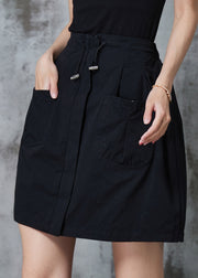 Fashion Black Drawstring Cotton A Line Skirt Summer
