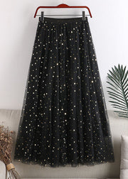 Fashion Black Elastic Waist Sequins Tulle Skirts Spring