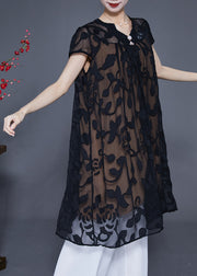 Fashion Black Embroideried Oversized Tulle Dress Summer