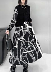 Fashion Black False Two Pieces Patchwork Cotton Dresses Fall