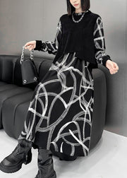 Fashion Black False Two Pieces Patchwork Cotton Dresses Fall