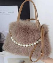 Fashion Black Faux Fur Bead Versatile Tote Handbag