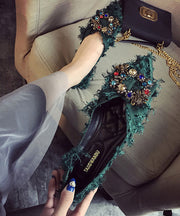 Fashion Black Flats Splicing Pointed Toe Sequined Zircon