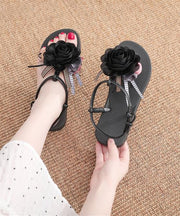 Fashion Black Floral Splicing Beach Thong Sandals