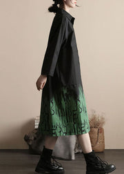 Fashion Black Green Peter Pan Collar Print Cotton Shirts Coat Spring