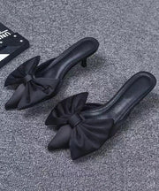 Fashion Black High Heel Bow Splicing Slide Sandals Pointed Toe