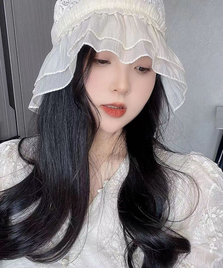 Fashion Black Hollow Out Lace Ruffles Bucket Hat