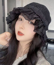 Fashion Black Hollow Out Lace Ruffles Bucket Hat