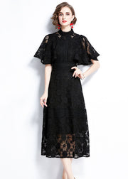 Fashion Black Hollow Out Patchwork Lace Dress Butterfly Sleeve