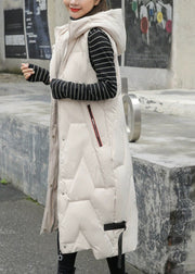 Fashion Black Hooded Patchwork Long Duck Down Vest Sleeveless