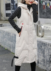 Fashion Black Hooded Patchwork Long Duck Down Vest Sleeveless