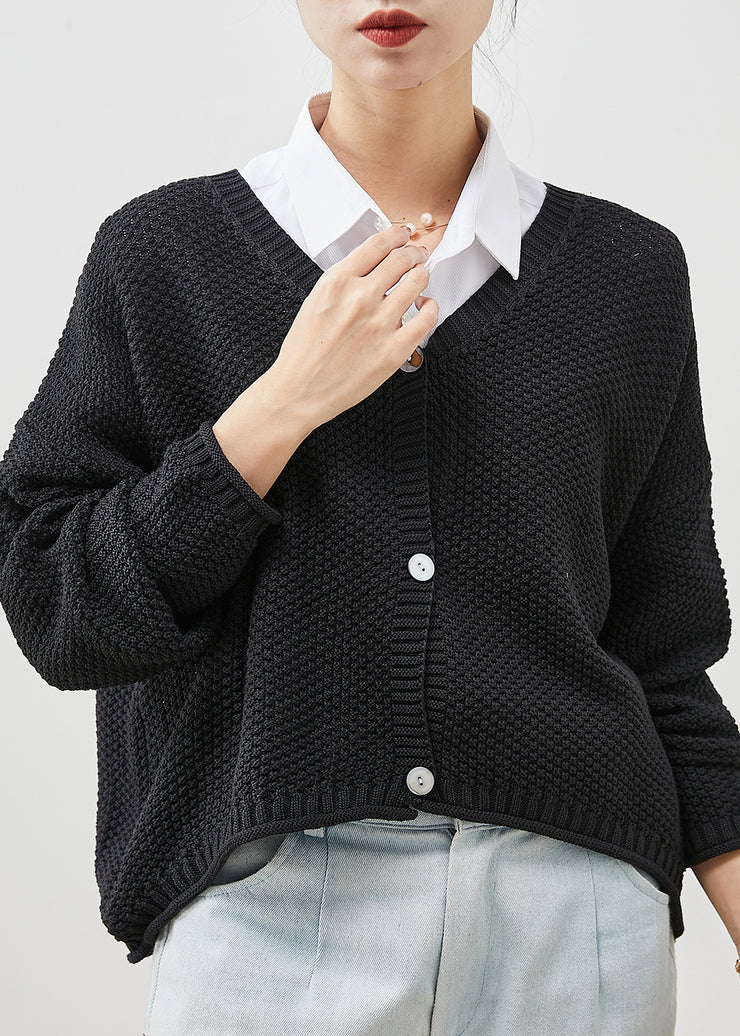 Fashion Black Oversized Button Knit Coat Spring