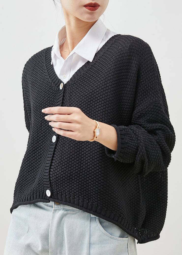 Fashion Black Oversized Button Knit Coat Spring
