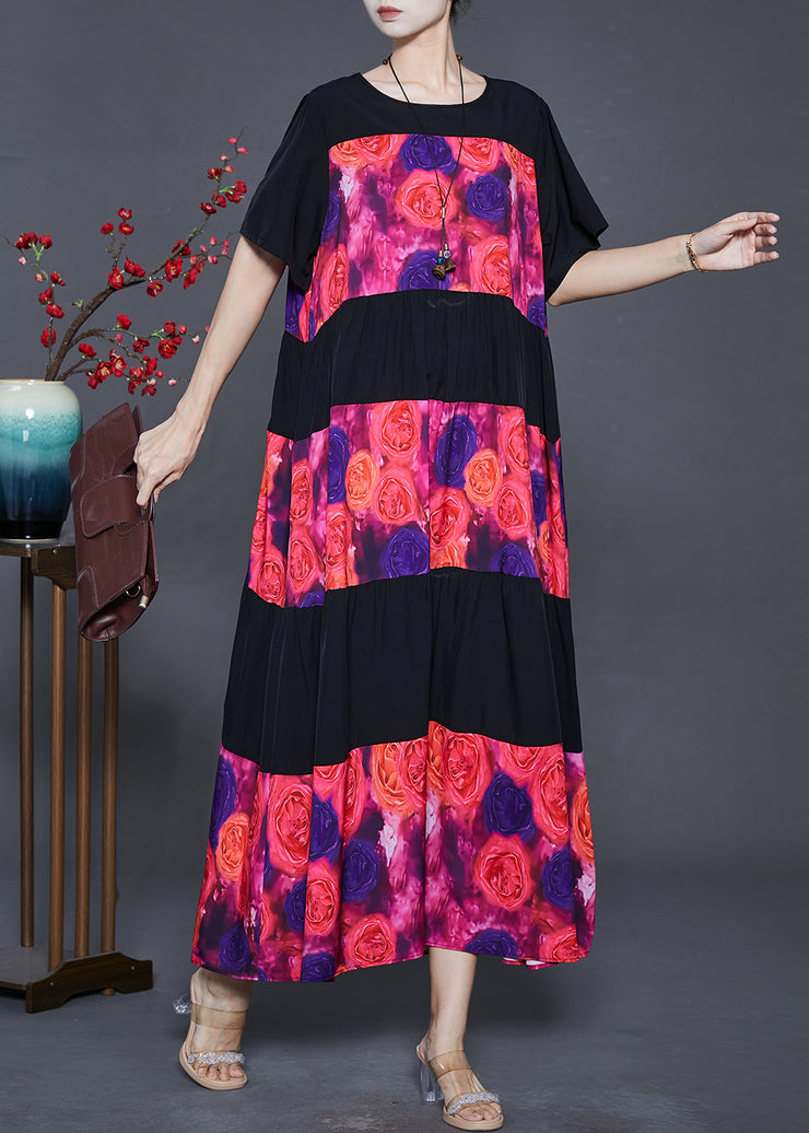 Fashion Black Oversized Patchwork Chiffon Maxi Dress Summer