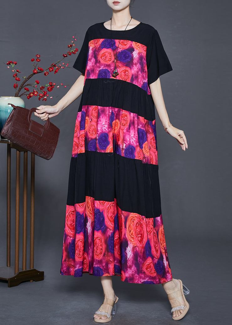 Fashion Black Oversized Patchwork Chiffon Maxi Dress Summer