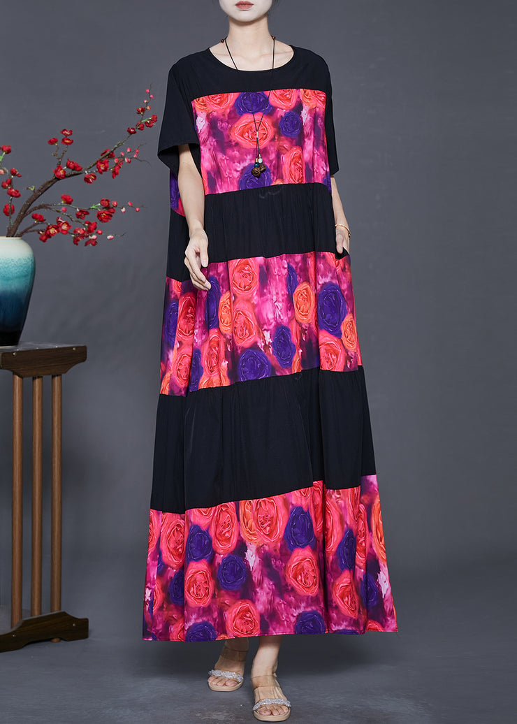 Fashion Black Oversized Patchwork Chiffon Maxi Dress Summer