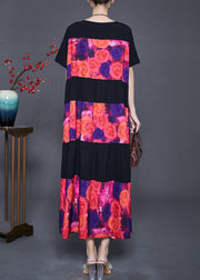 Fashion Black Oversized Patchwork Chiffon Maxi Dress Summer