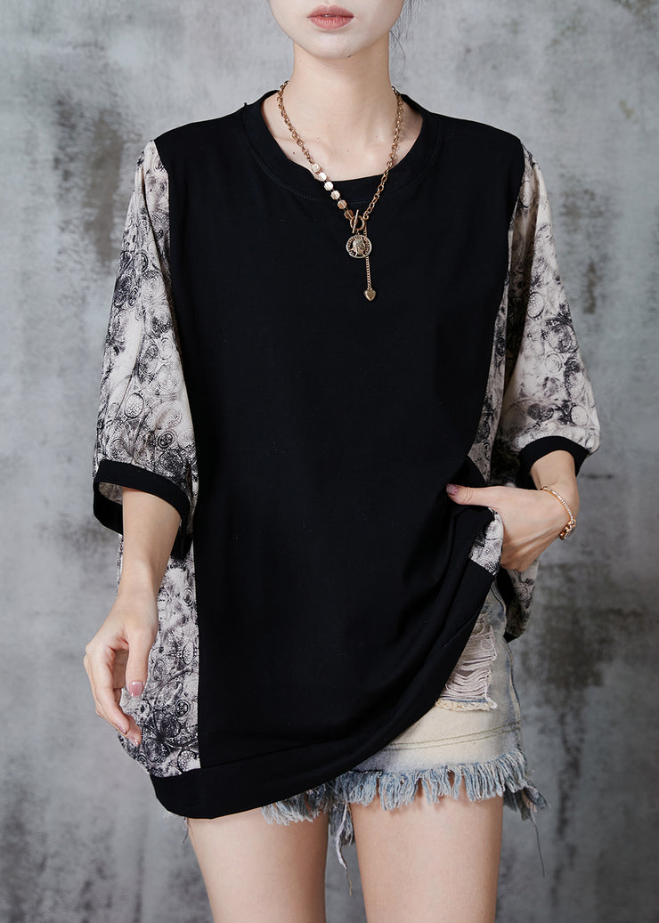 Fashion Black Oversized Patchwork Cotton Tanks Summer