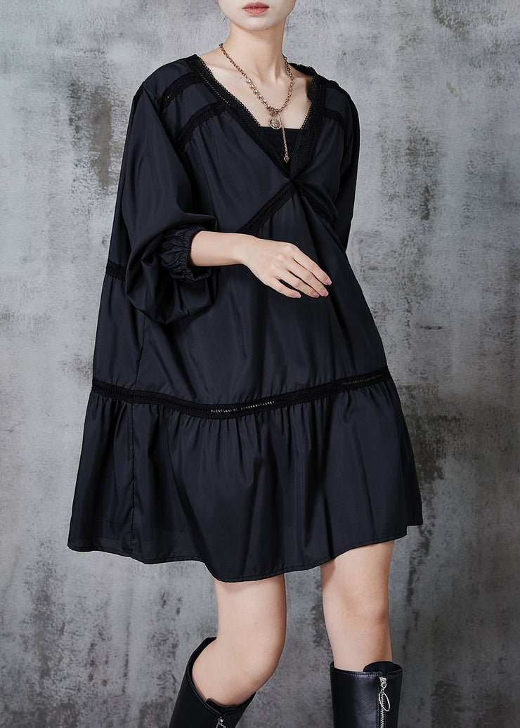 Fashion Black Oversized Patchwork Cotton Work Dress Fall