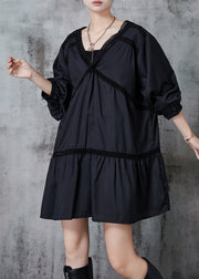 Fashion Black Oversized Patchwork Cotton Work Dress Fall