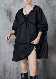 Fashion Black Oversized Patchwork Cotton Work Dress Fall