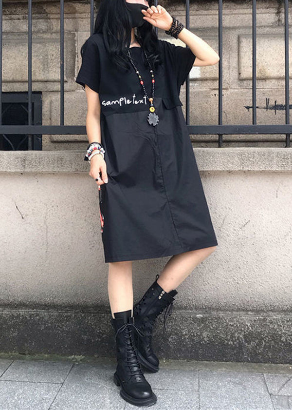 Fashion Black Oversized Patchwork Print Cotton Dress Summer