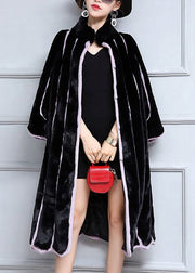 Fashion Black Oversized Patchwork Striped Faux Fur Coats Winter