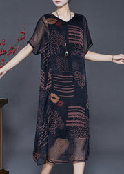 Fashion Black Oversized Print Chiffon Long Dress Summer