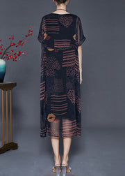 Fashion Black Oversized Print Chiffon Long Dress Summer