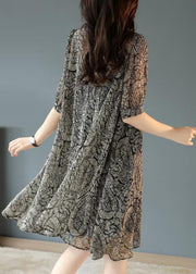 Fashion Black Oversized Print Chiffon Tea Dress Summer