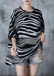 Fashion Black Oversized Striped Chiffon Tanks Summer