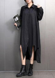 Fashion Black Peter Pan Collar Asymmetrical Lace Patchwork Long Shirts Dress Spring