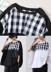 Fashion Black Pocket Plaid Cotton Shirt Tops Short Sleeve