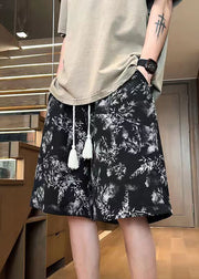 Fashion Black Pockets Print Elastic Waist Shorts Men Apparel Summer