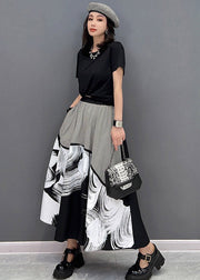 Fashion Black Pockets Print Patchwork Skirts Summer