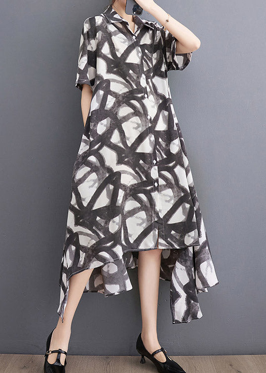 Fashion Black Print Asymmetrical Holiday Long Dress Summer