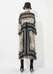 Fashion Black Print Oversized Wrinkled Chiffon Long Dresses Spring