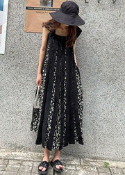 Fashion Black Print Wrinkled Patchwork Cotton Dresses Summer