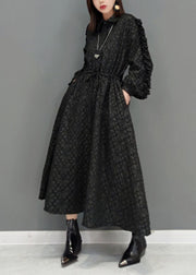 Fashion Black Ruffled Jacquard Patchwork Cotton Long Dress Fall