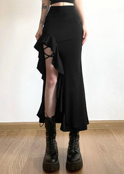 Fashion Black Ruffled Patchwor Side Open Fishtail Skirt Summer