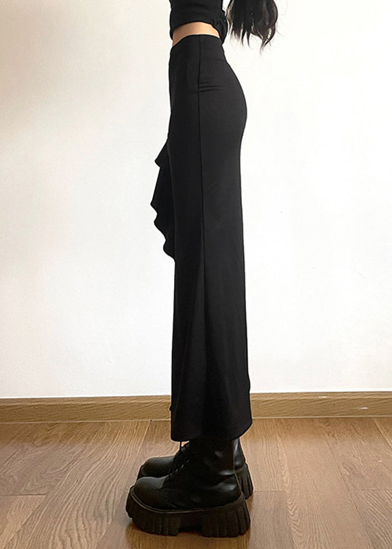 Fashion Black Ruffled Patchwor Side Open Fishtail Skirt Summer