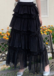 Fashion Black Ruffled Patchwork Elastic Waist Cotton Skirt Summer