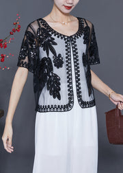 Fashion Black Sequins Embroideried Tulle Cardigans Summer