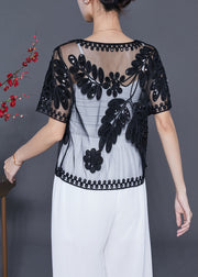 Fashion Black Sequins Embroidered Tulle Cardigans Summer