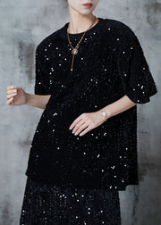 Fashion Black Sequins Oversized Cotton Tanks Summer