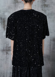 Fashion Black Sequins Oversized Cotton Tanks Summer